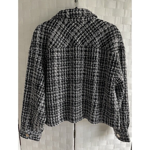 CeCe Tweed Cropped Jacket Size Large Herringbone Pockets MSRP 139.00 - Picture 2 of 9